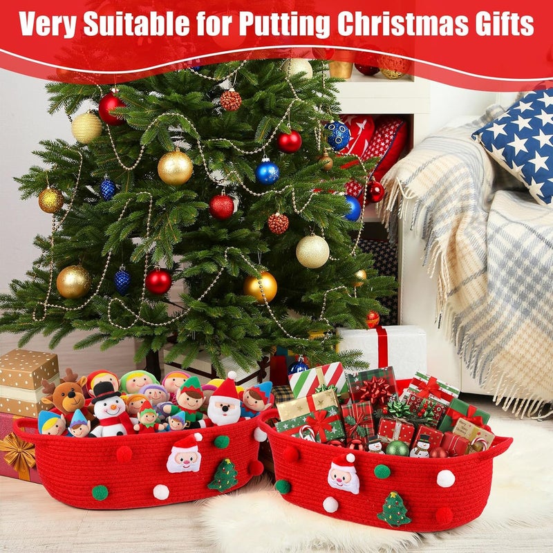 FoldTier 6 Pack Christmas Gift Basket Empty 15 x 9.9 x 5.1 Inch Santa Red Christmas Storage Bin with Handles, Woven Cotton Rope Basket for Gifts Holiday Treats Party Supplies, Home Xmas Decorations - Image 3